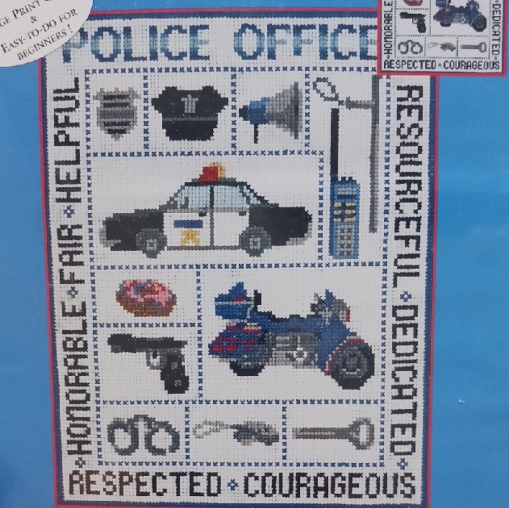 Police Officer Cross Stitch Kit - Blue